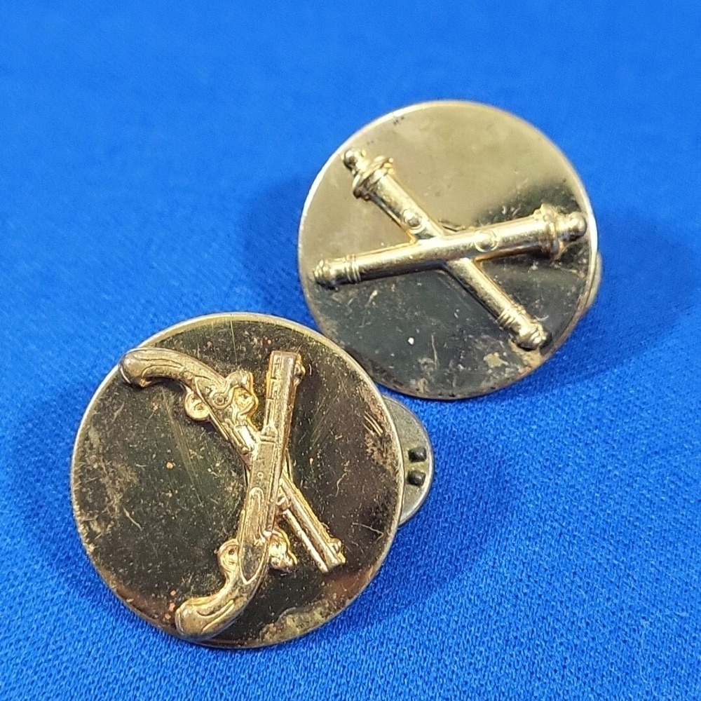 Vintage Army Infantry Lapel Pins Artillery‎ Cross-Guns Copper Lot Of 2
